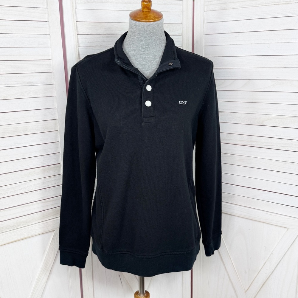 Vineyard Vines‎ Mock Neck Snap Pullover Sweatshirt Black Womens Medium